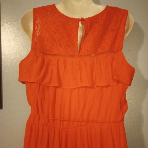 - AGB orange sleeveless high low dress with tassel belt and ruffle accents - Picture 8 of 12